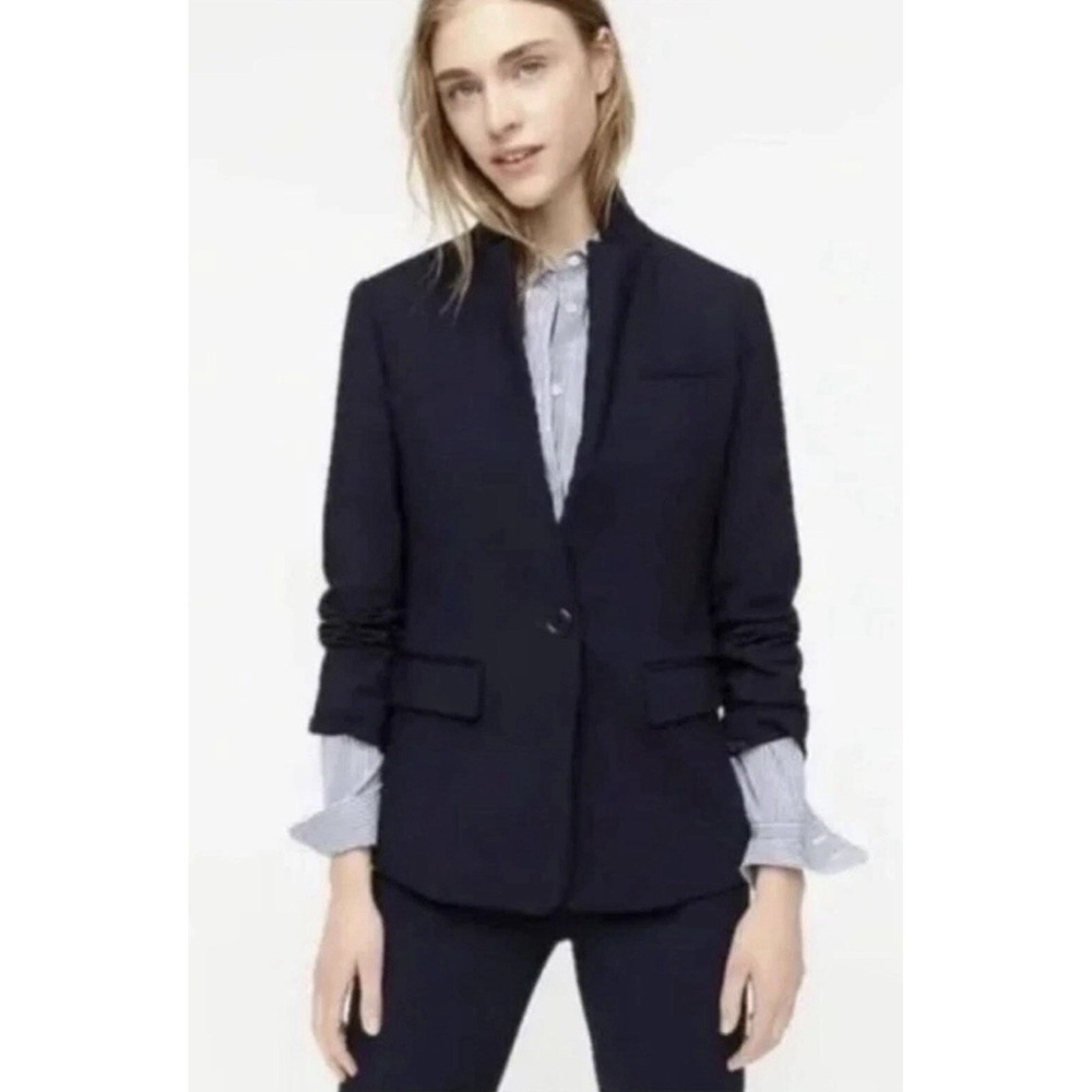 100% Linen Women's Navy Single-Button Blazer